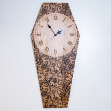 Load image into Gallery viewer, Gothic Handmade Coffin Wall Clock Laser Engraved Red Oak Lace Wall Art