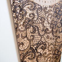 Load image into Gallery viewer, Gothic Handmade Coffin Wall Clock Laser Engraved Red Oak Lace Wall Art