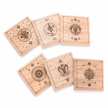 Load image into Gallery viewer, Mystic Tarot Laser Engraved Wooden Coaster Set – Handcrafted Recycled Pallet Wood (Set of 6)