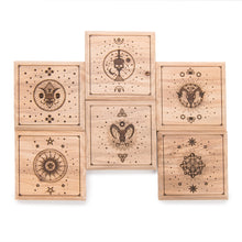 Load image into Gallery viewer, Mystic Tarot Laser Engraved Wooden Coaster Set – Handcrafted Recycled Pallet Wood (Set of 6)