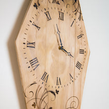 Load image into Gallery viewer, Laser Engraved Coffin Gothic Wall Clock Handmade Pine