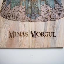 Load image into Gallery viewer, Minas Morgul Reclaimed Pallet Wood Wall Art | Handcrafted Fantasy Wood Burn Decor