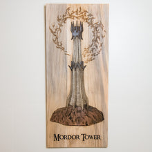 Load image into Gallery viewer, Mordor Tower Wooden Wall Art Laser Engraved & Hand-Painted Reclaimed Pallet Wood Wall Hanging