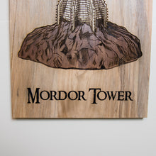 Load image into Gallery viewer, Mordor Tower Wooden Wall Art Laser Engraved & Hand-Painted Reclaimed Pallet Wood Wall Hanging