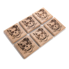 Load image into Gallery viewer, Laser‑Engraved Wooden Skull Flower Coaster Set (Set of 6)
