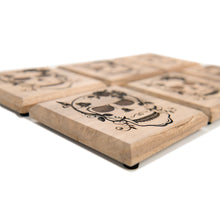Load image into Gallery viewer, Laser‑Engraved Wooden Skull Flower Coaster Set (Set of 6)
