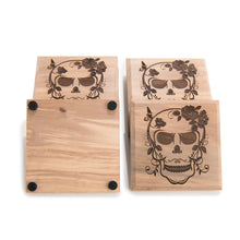 Load image into Gallery viewer, Laser‑Engraved Wooden Skull Flower Coaster Set (Set of 6)
