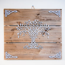 Load image into Gallery viewer, Rustic Wood &amp; 3D Printed Tree of Life Wall Hanging – Celtic Inspired Layered Wall Art
