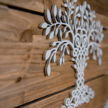 Load image into Gallery viewer, Rustic Wood &amp; 3D Printed Tree of Life Wall Hanging – Celtic Inspired Layered Wall Art
