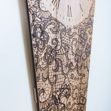 Load image into Gallery viewer, Gothic Handmade Coffin Wall Clock Laser Engraved Red Oak Lace Wall Art
