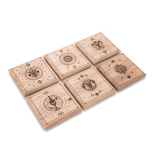 Load image into Gallery viewer, Mystic Tarot Laser Engraved Wooden Coaster Set – Handcrafted Recycled Pallet Wood (Set of 6)
