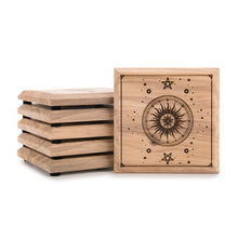 Load image into Gallery viewer, Mystic Tarot Laser Engraved Wooden Coaster Set – Handcrafted Recycled Pallet Wood (Set of 6)
