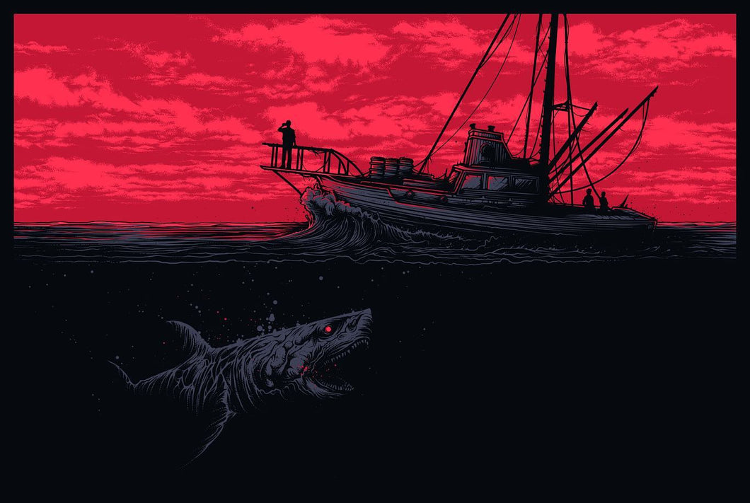 Jaws Gone Fishing (Dark Red) by Dan Mumford