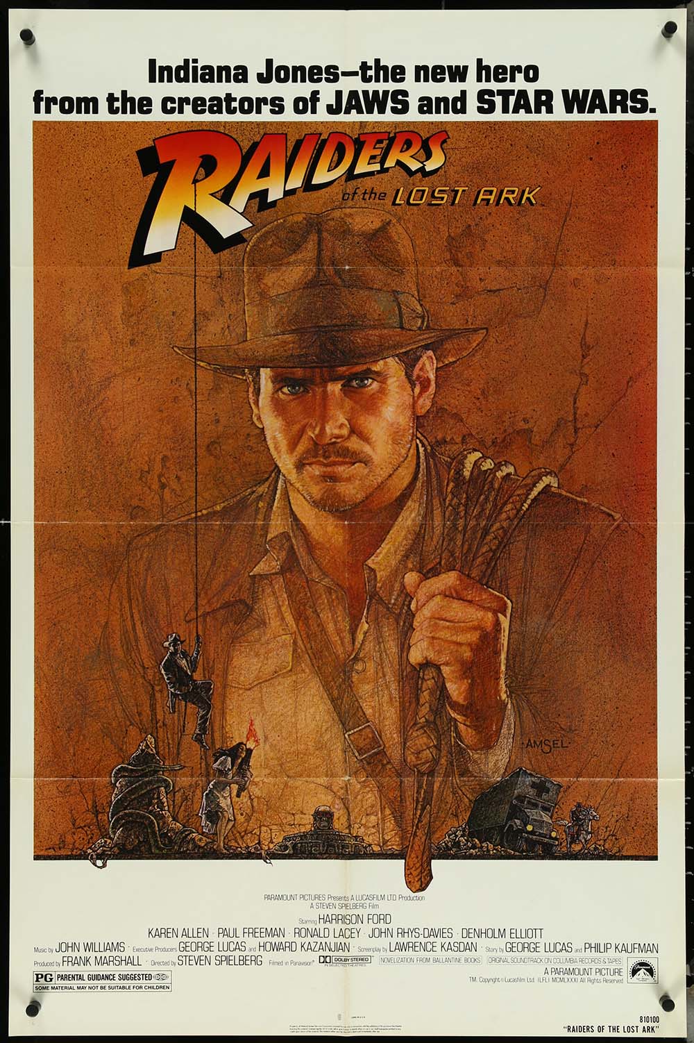 Indiana Jones Raiders of the Lost Ark by Richard Amsel 1sh Folded Movie Poster