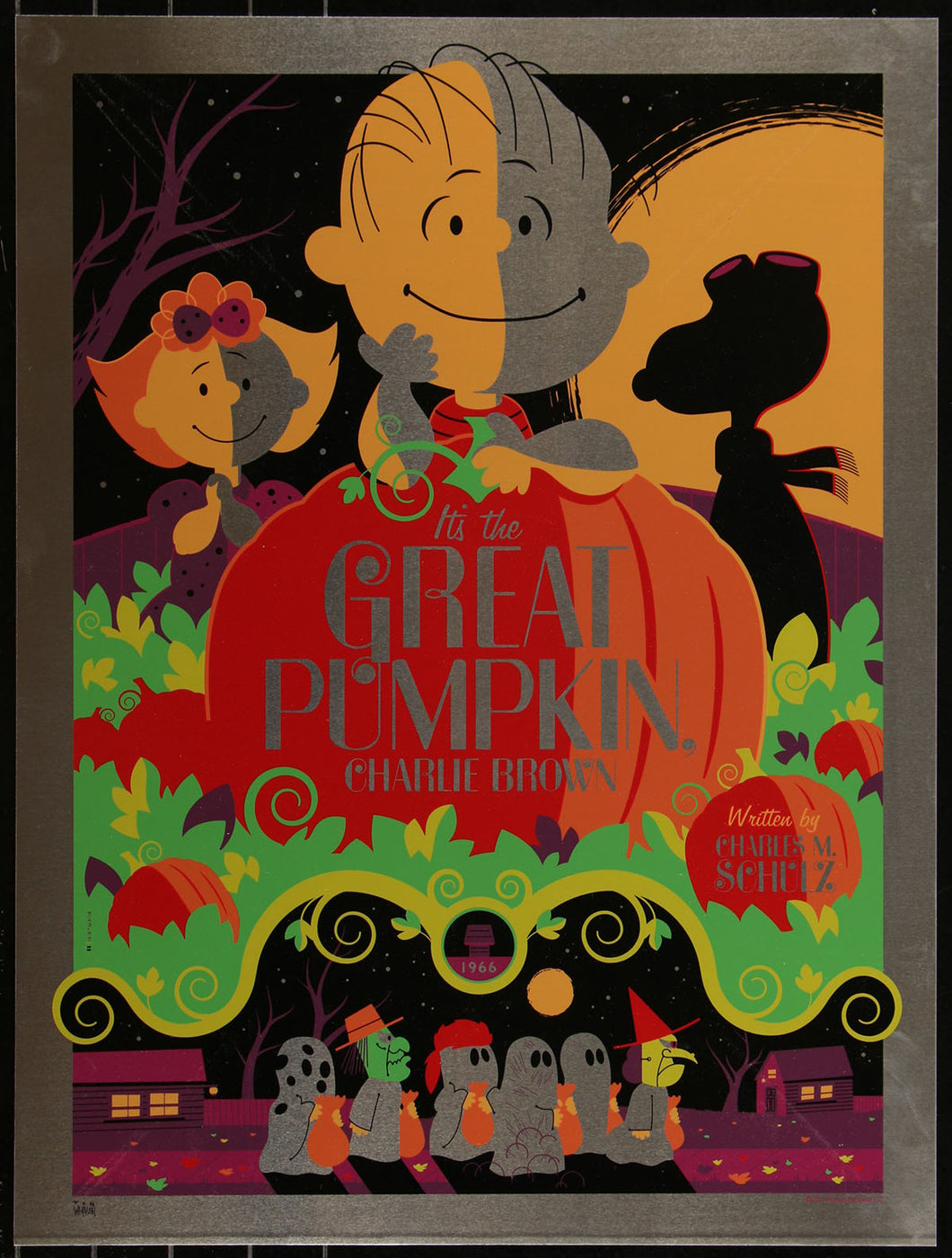 It's the Great Pumpkin (Metal Print) Charlie Brown by Tom Whalen Movie Art Poster