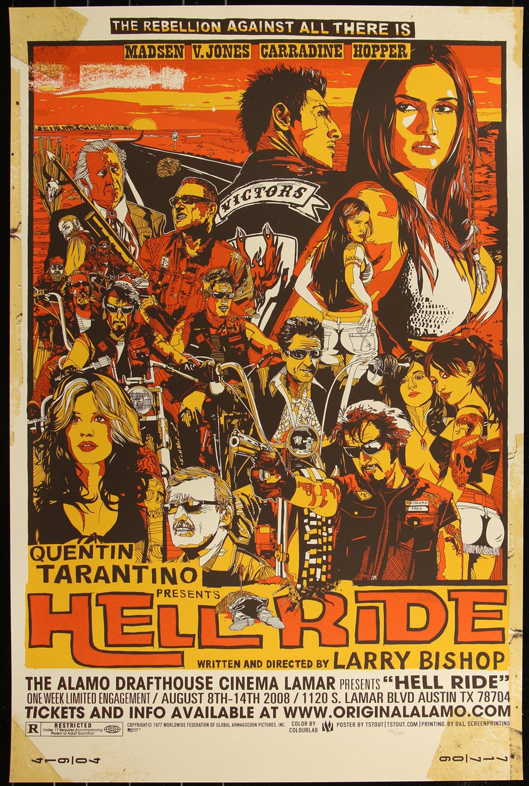 Hell Ride (Orange Edition) by Tyler Stout 190/250 Screen Print Movie Art Poster Mondo