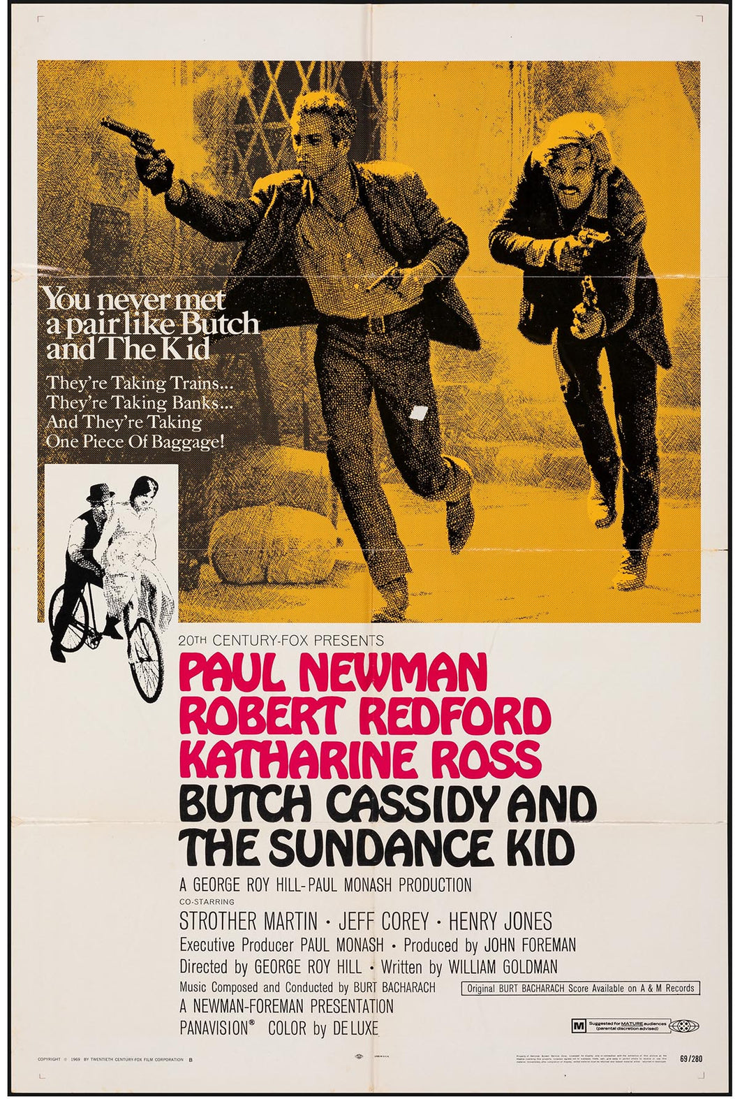 Butch Cassidy and the Sundance Kid Original Folded Movie Poster Style B, 1969, 27