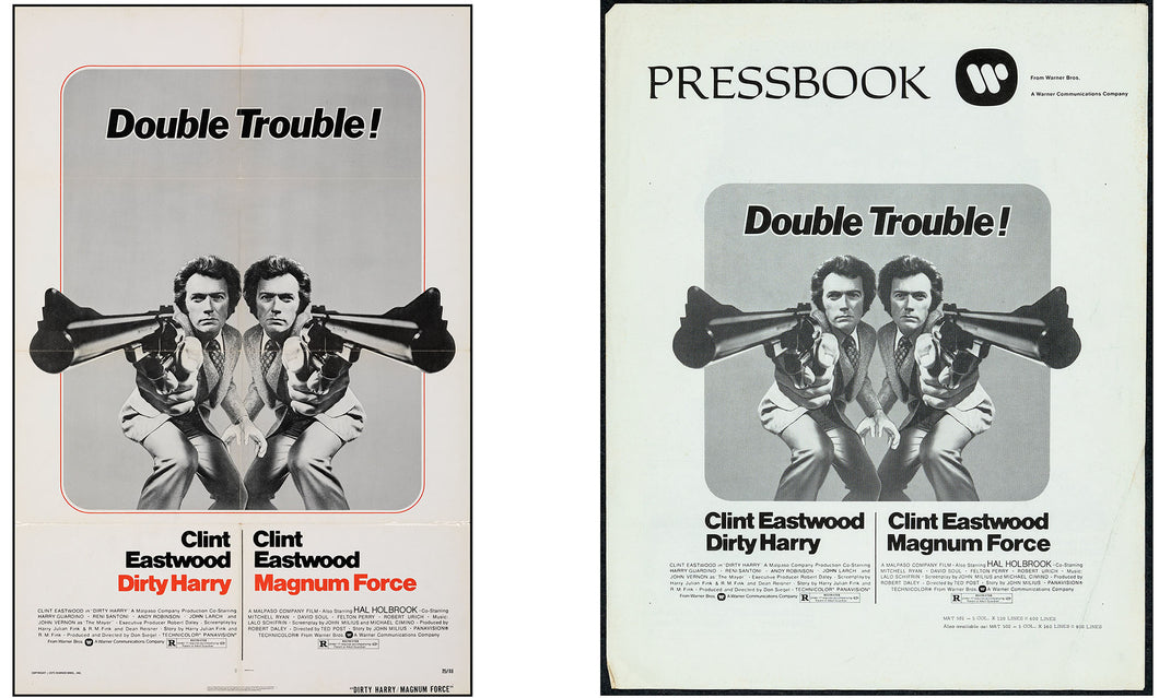 Dirty Harry / Magnum Force SET, Folded Movie Poster R-1975 and Uncut Pressbook