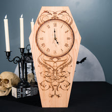 Load image into Gallery viewer, Coffin-Shaped Wall Clock: Handcrafted Wood, Victorian-Inspired Gothic Design, 21.5-Inch
