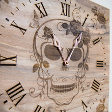 Load image into Gallery viewer, Laser Engraved Skull &amp; Roses Clock made from Reclaimed Pallet Wood Wall
