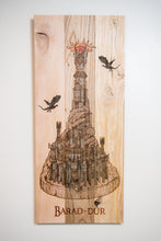 Load image into Gallery viewer, Handmade Laser Engraved Reclaimed Pallet Wood Wall Art – Fantasy Dark Tower with Eye, Gothic Rustic Home Decor
