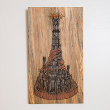 Load image into Gallery viewer, Handmade Laser Engraved Reclaimed Pallet Wood Wall Art – Fantasy Dark Tower with Eye, Gothic Rustic Home Decor

